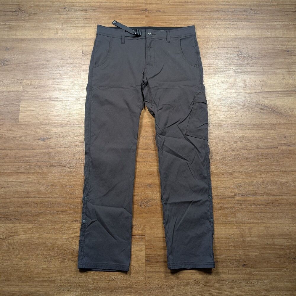 Prana Stretch Zion II Pants Mens 31x30(29) Straight Hiking Belted Roll Snap Up